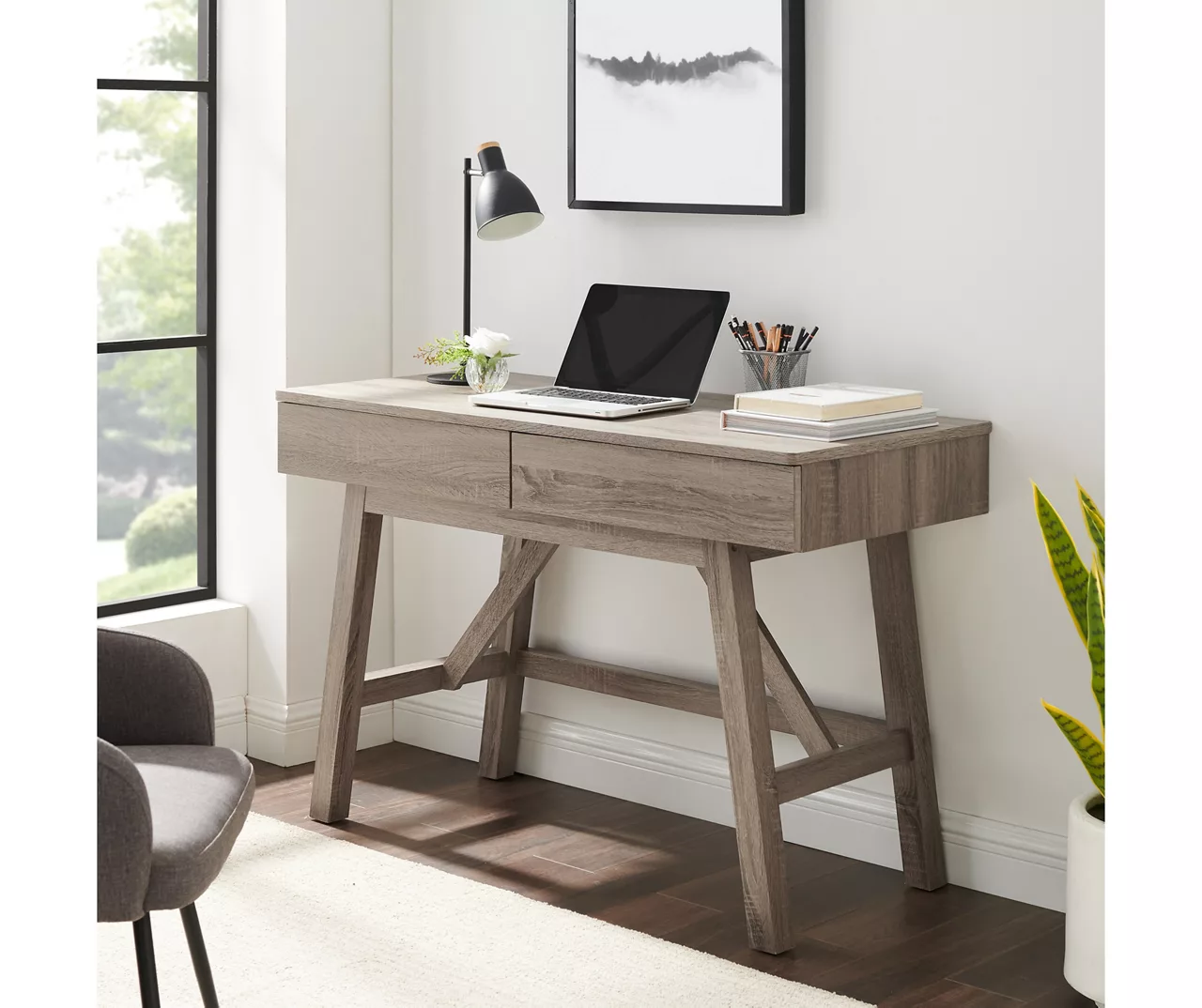 Margo Gray 2-Drawer Wood Desk - Image 2
