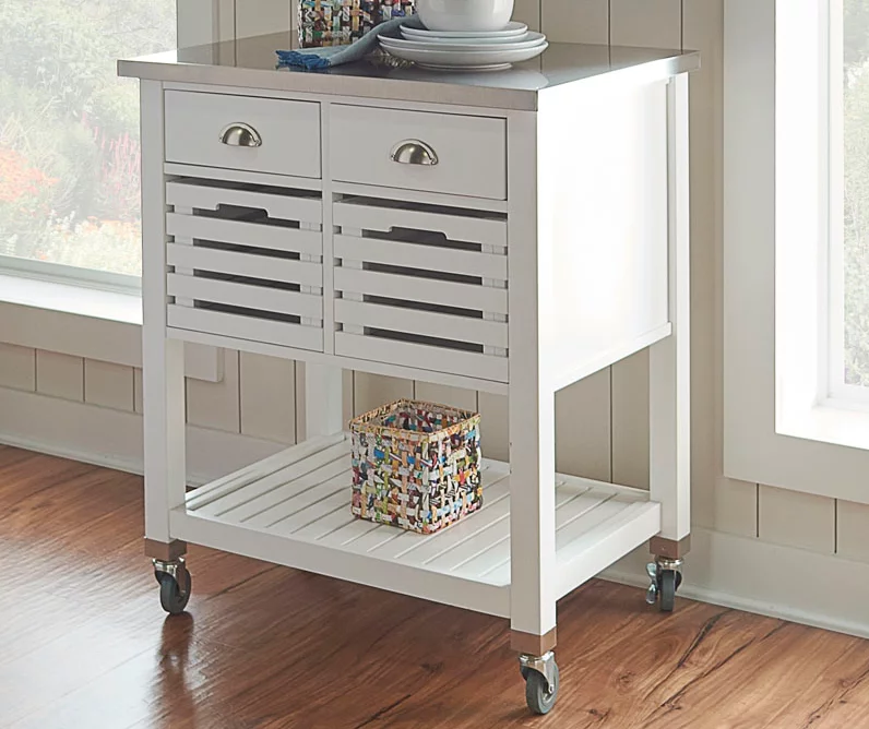 Laurie White Steel Top Kitchen Cart With Drawers - Image 2