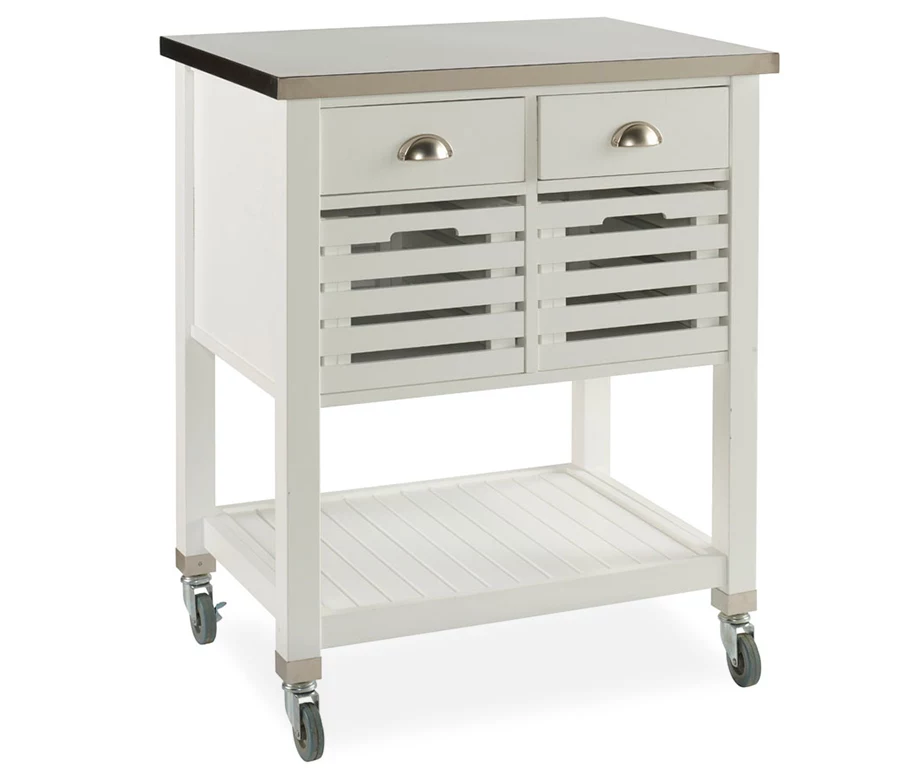 Laurie White Steel Top Kitchen Cart With Drawers