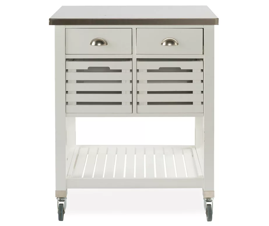 Laurie White Steel Top Kitchen Cart With Drawers - Image 3