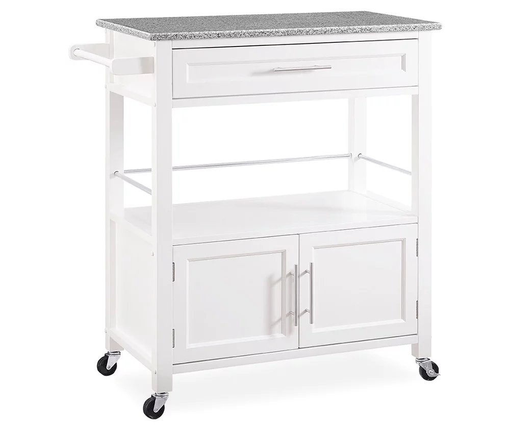 White Double Door Kitchen Cart With Granite Top