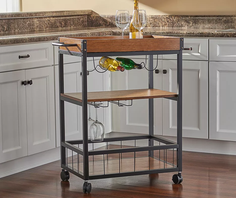 Luke Industrial Kitchen Cart With Wine Storage - Image 2