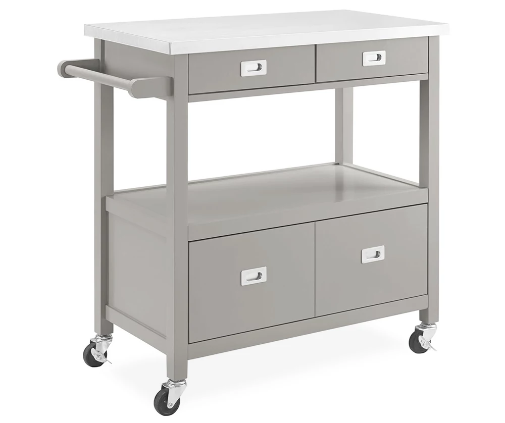 Gray Steel Top Kitchen Cart With Drawers