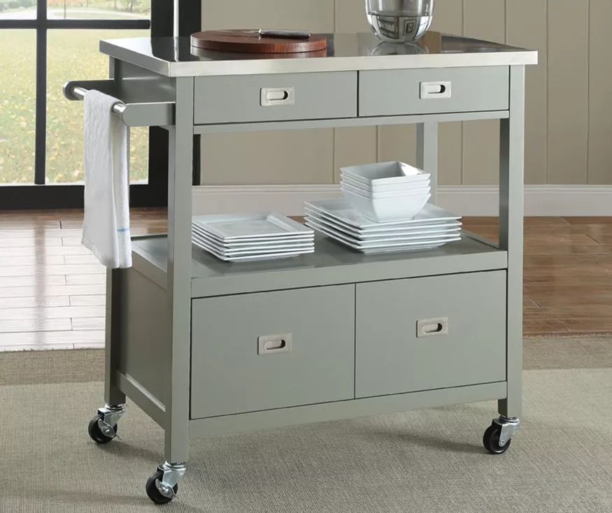 Gray Steel Top Kitchen Cart With Drawers - Image 2