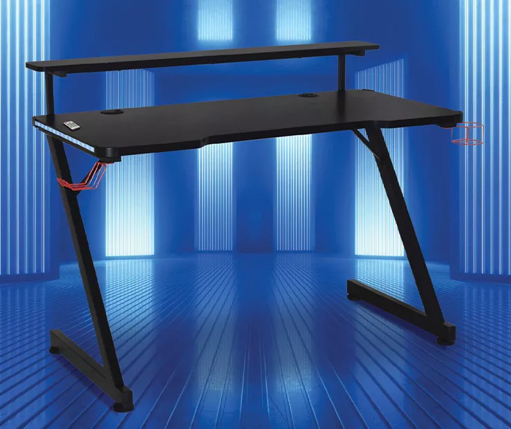 Black LED Gaming Desk With Riser - Image 5