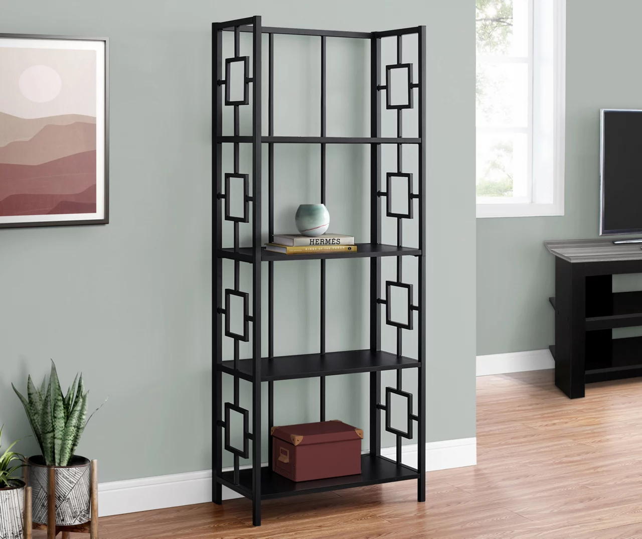 Black Square 4-Shelf Bookcase - Image 2