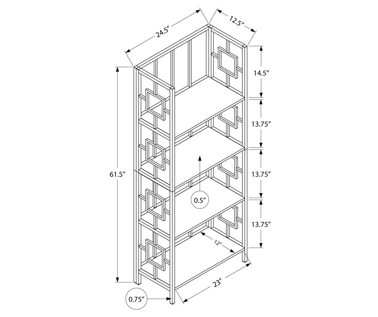 Black Square 4-Shelf Bookcase - Image 3