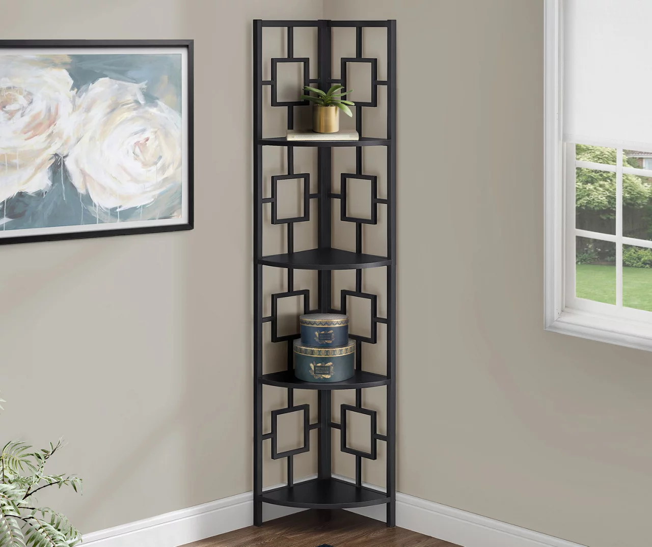 Black Square 4-Shelf Corner Bookcase - Image 2