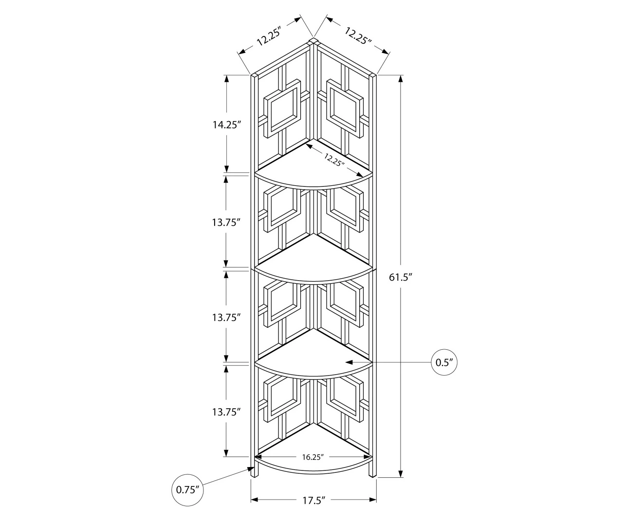 Black Square 4-Shelf Corner Bookcase - Image 3