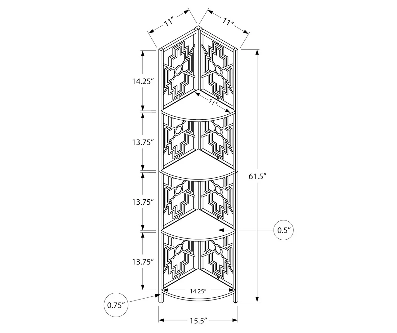 Monarch Geometric 4-Shelf Corner Bookcase - Image 18