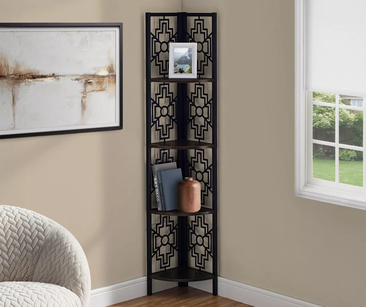 Monarch Geometric 4-Shelf Corner Bookcase - Image 9
