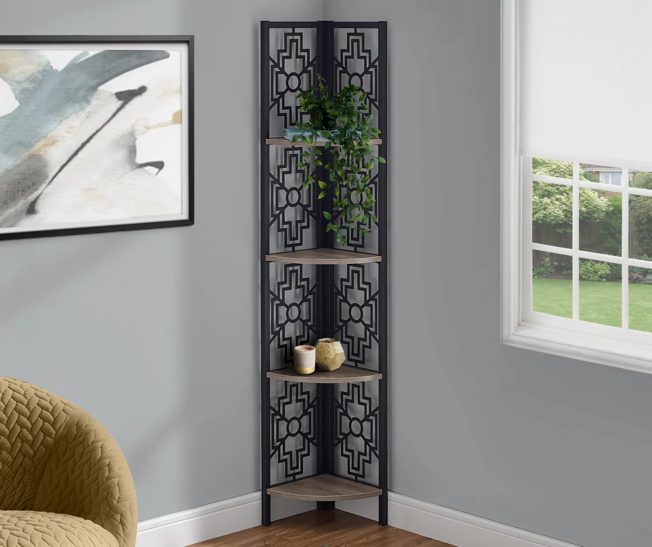 Monarch Geometric 4-Shelf Corner Bookcase - Image 13