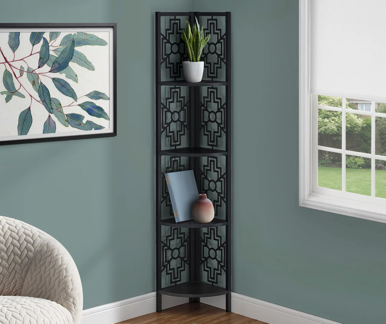 Monarch Geometric 4-Shelf Corner Bookcase - Image 5