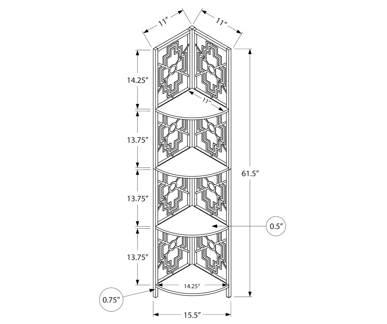 Monarch Geometric 4-Shelf Corner Bookcase - Image 8
