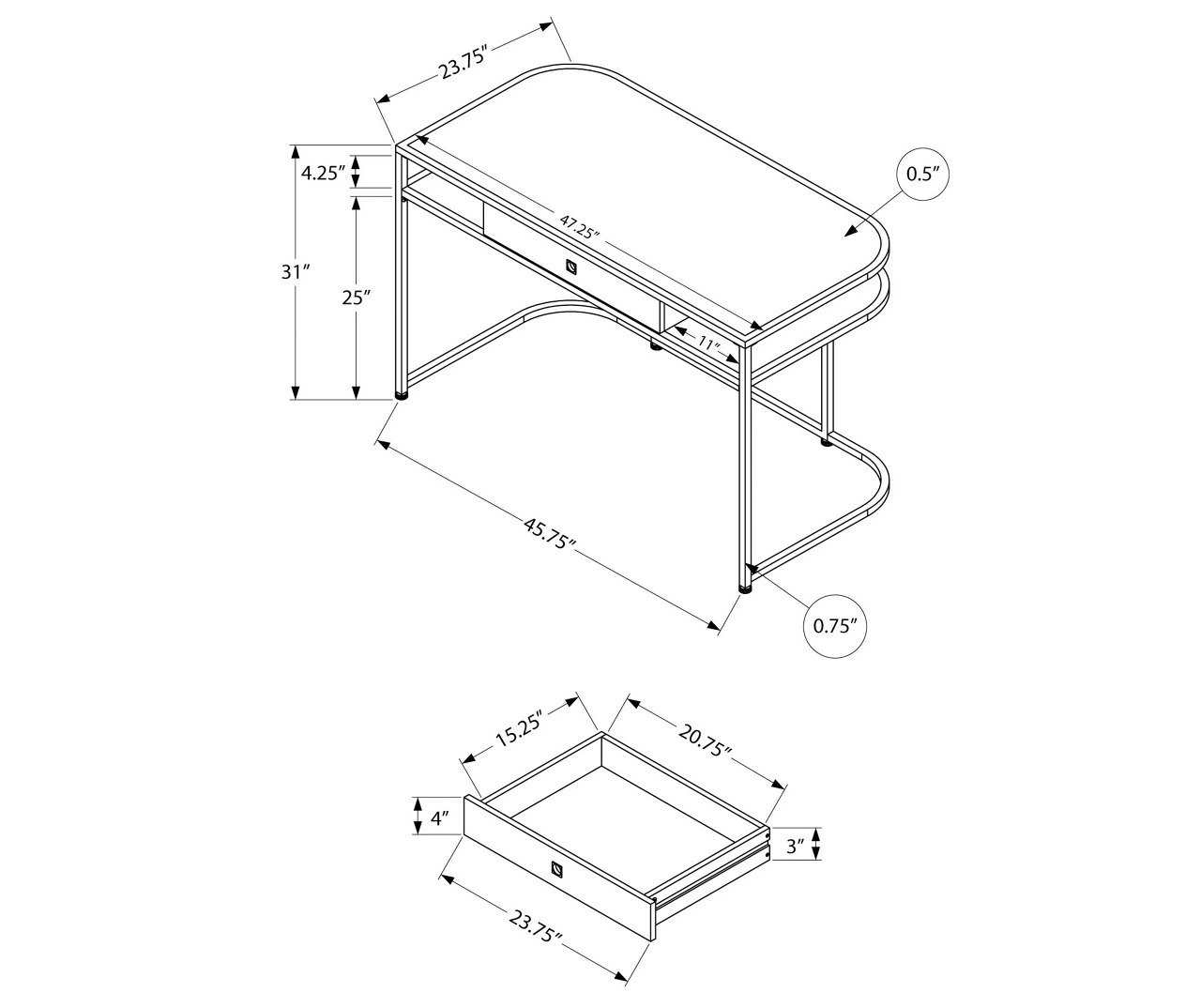 White & Silver Chrome Office Desk - Image 3
