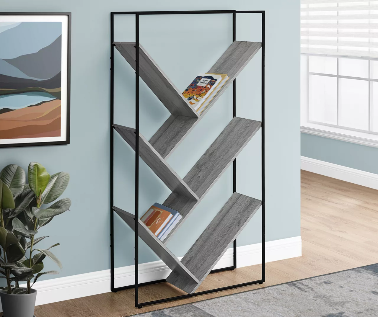 Gray 5-Shelf Slanted Bookcase - Image 2