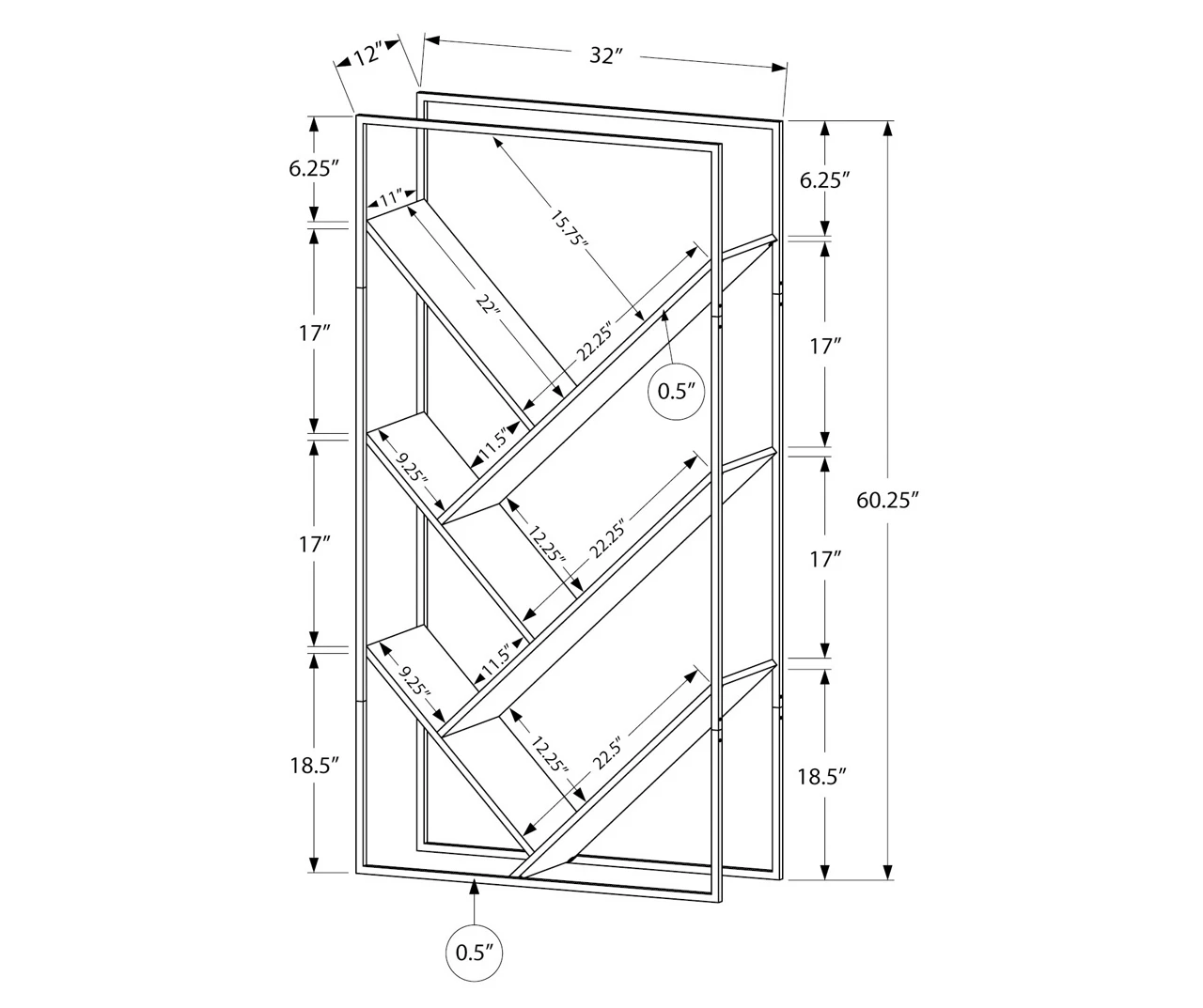 Gray 5-Shelf Slanted Bookcase - Image 3