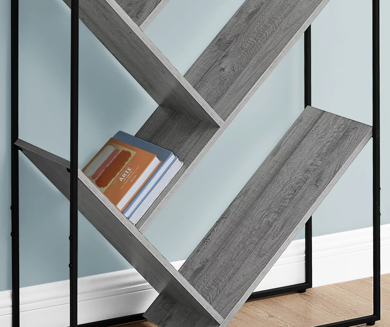 Gray 5-Shelf Slanted Bookcase - Image 4