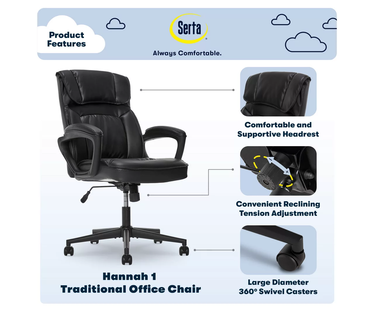 Hannah Black Bonded Leather Office Chair - Image 6