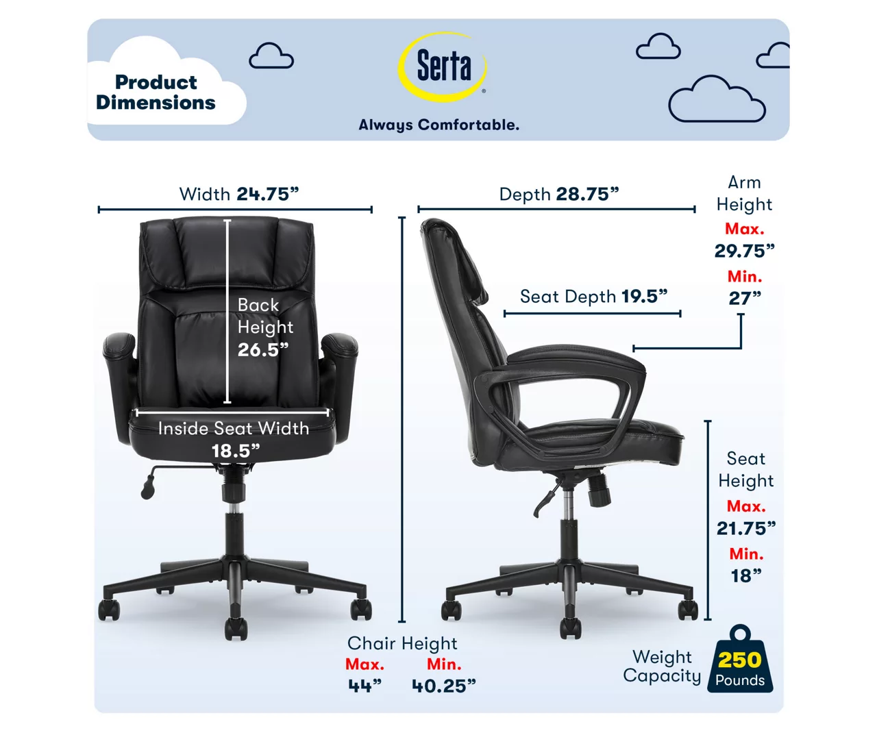 Hannah Black Bonded Leather Office Chair - Image 12