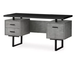 60" Concrete Gray & Black Floating Desk
