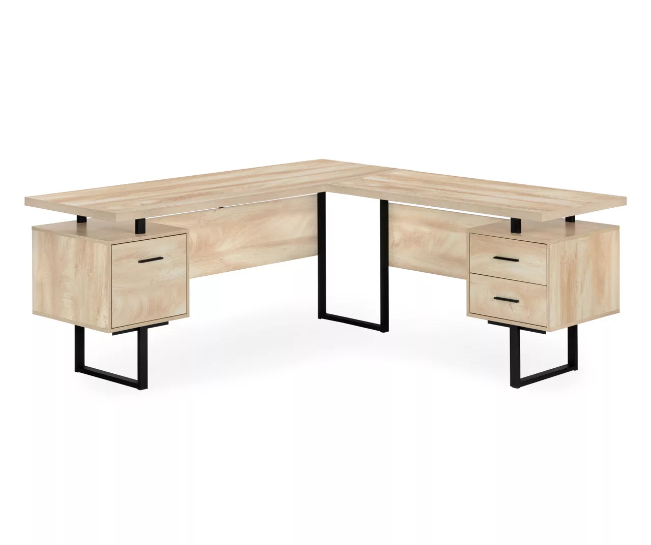 Natural Wood Look 3-Drawer L-Shaped Corner Comptuer Desk
