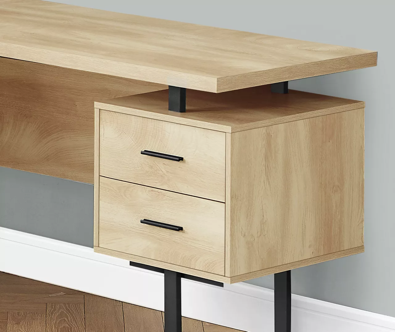 Natural Wood Look 3-Drawer L-Shaped Corner Comptuer Desk - Image 4