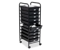 Black Metal 10-Drawer Rolling Storage Cart