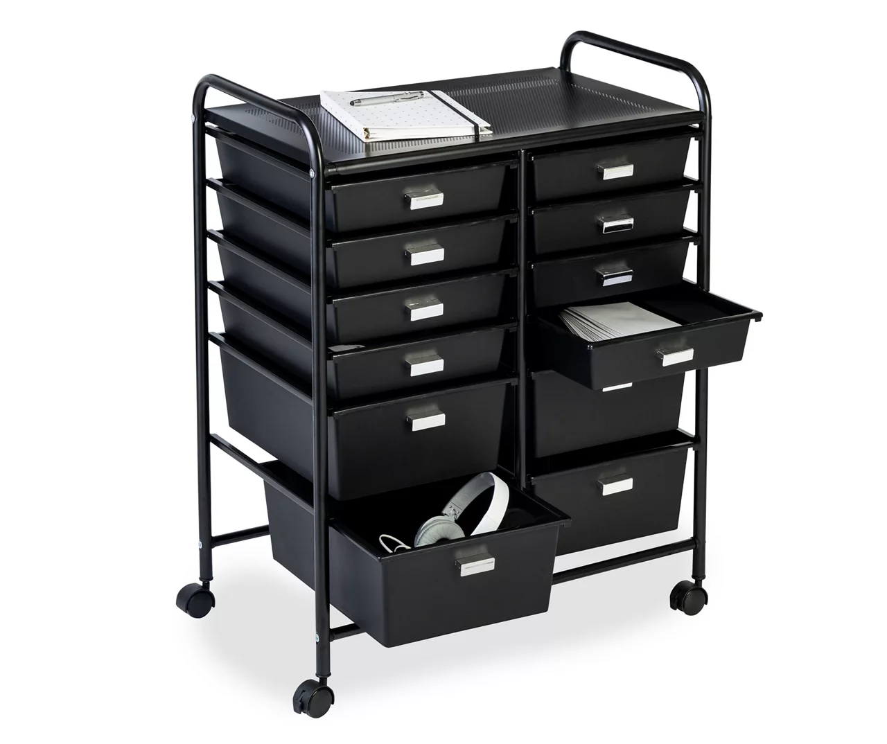 Black Metal 12-Drawer Rolling Storage Cart