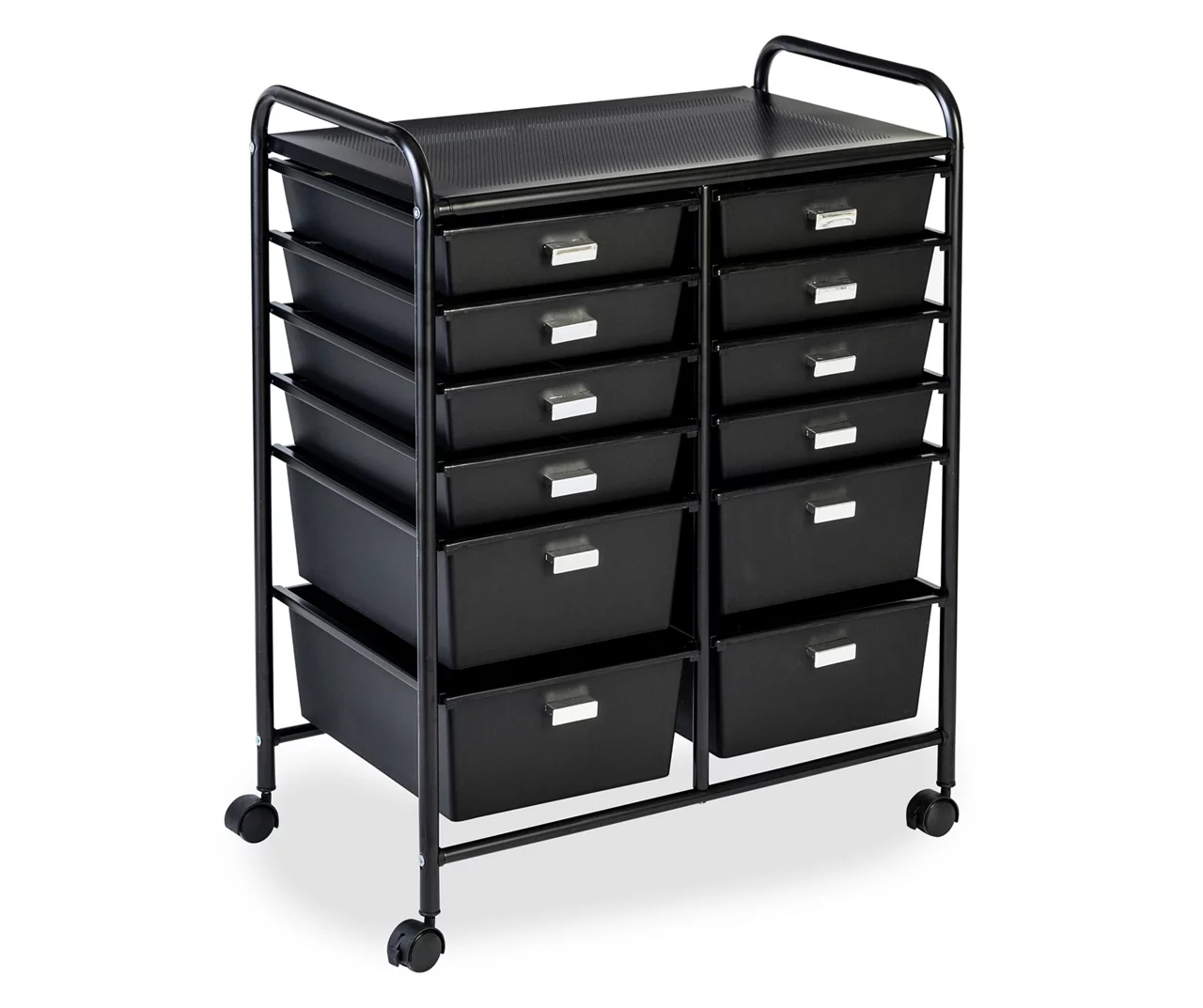 Black Metal 12-Drawer Rolling Storage Cart - Image 3