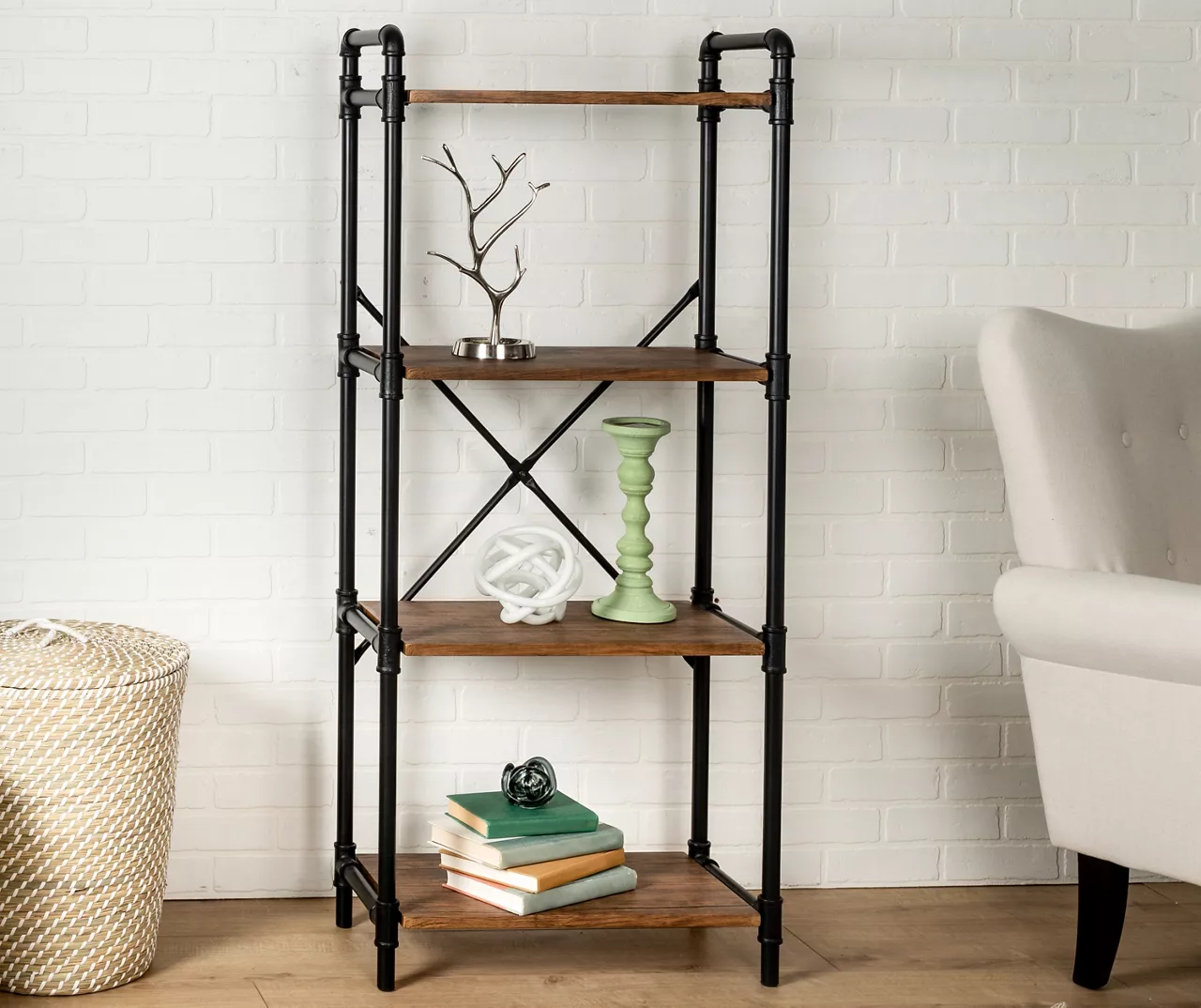 Black Industrial 4-Tier Bookshelf - Image 2