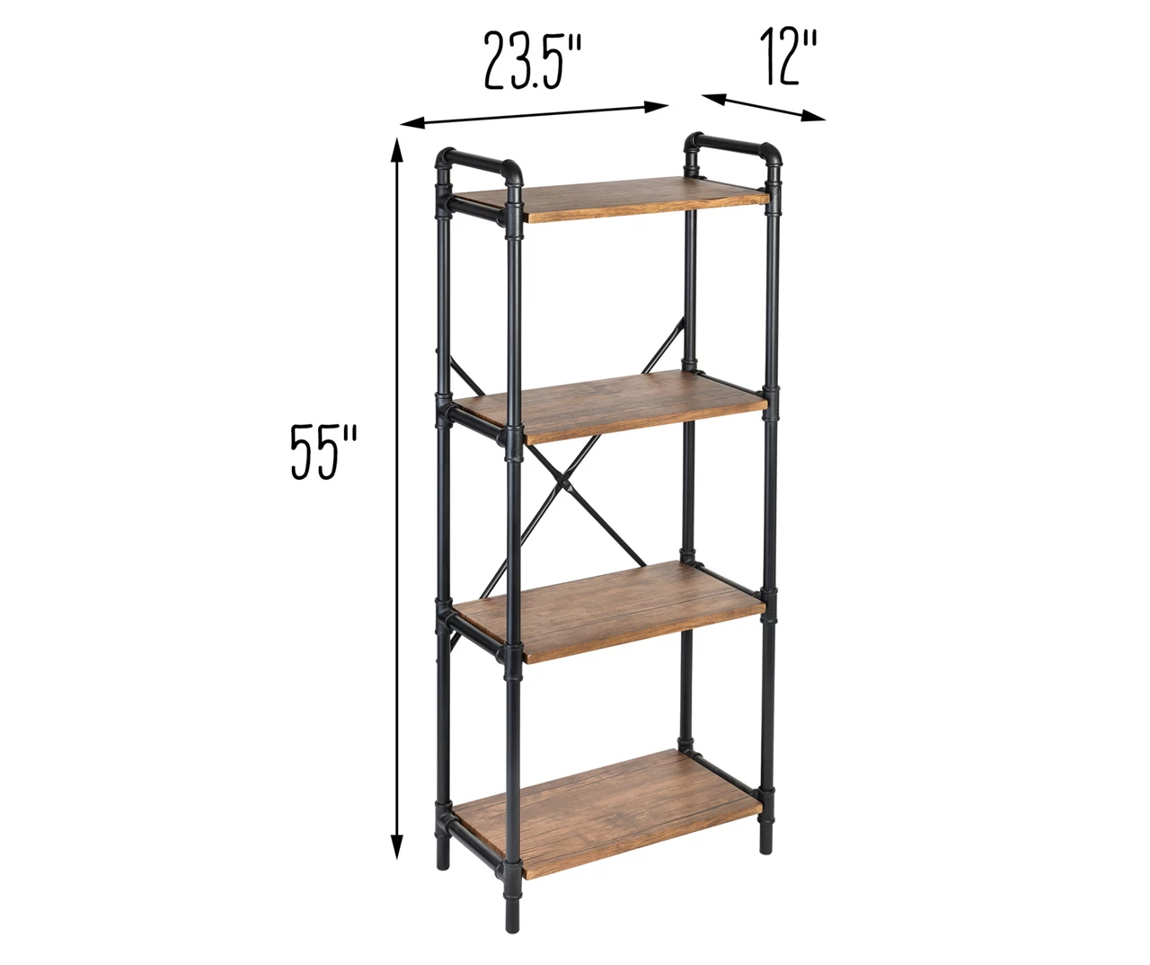 Black Industrial 4-Tier Bookshelf - Image 5