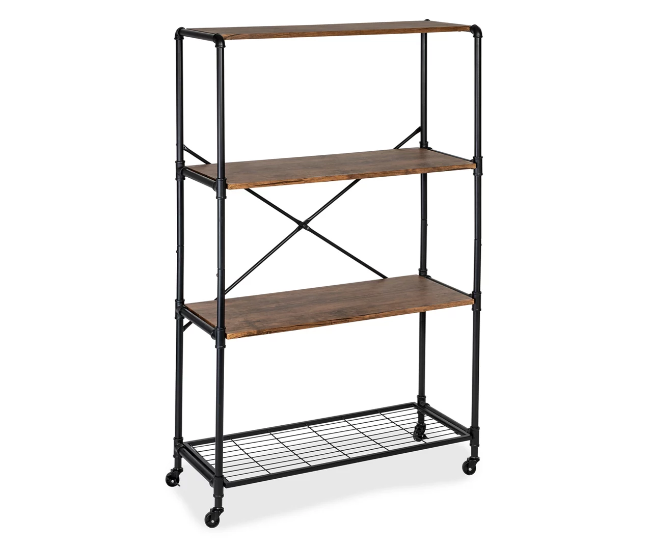 Rustic Black 4-Tier Industrial Rolling Bookshelf - Image 4