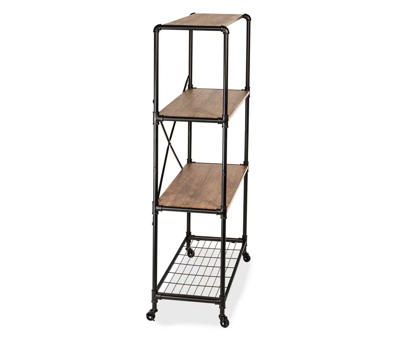 Rustic Black 4-Tier Industrial Rolling Bookshelf - Image 5