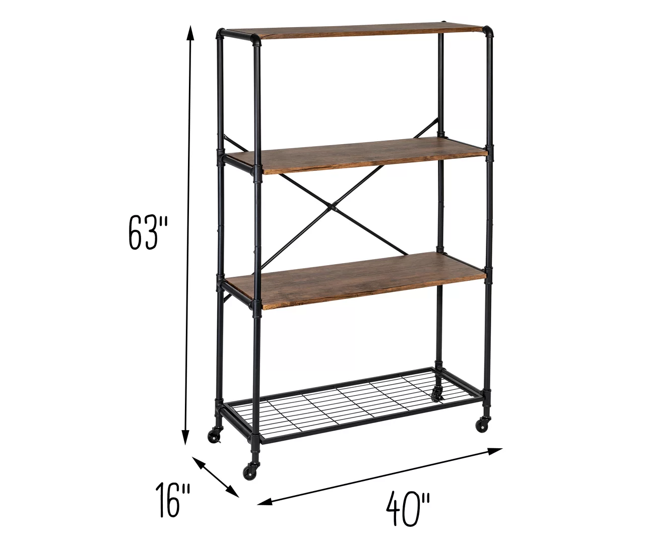 Rustic Black 4-Tier Industrial Rolling Bookshelf - Image 6