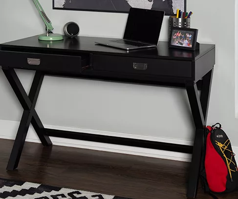 Cami Black X-Base Campaign Style Writing Desk - Image 2