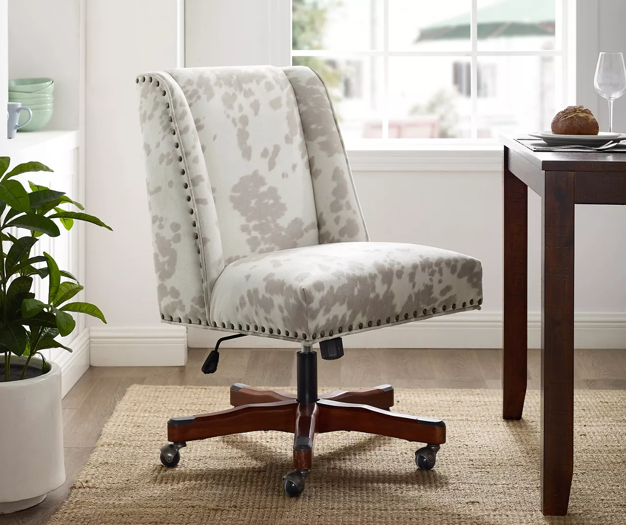 Austin Brown Linen Cow Print Office Chair - Image 2