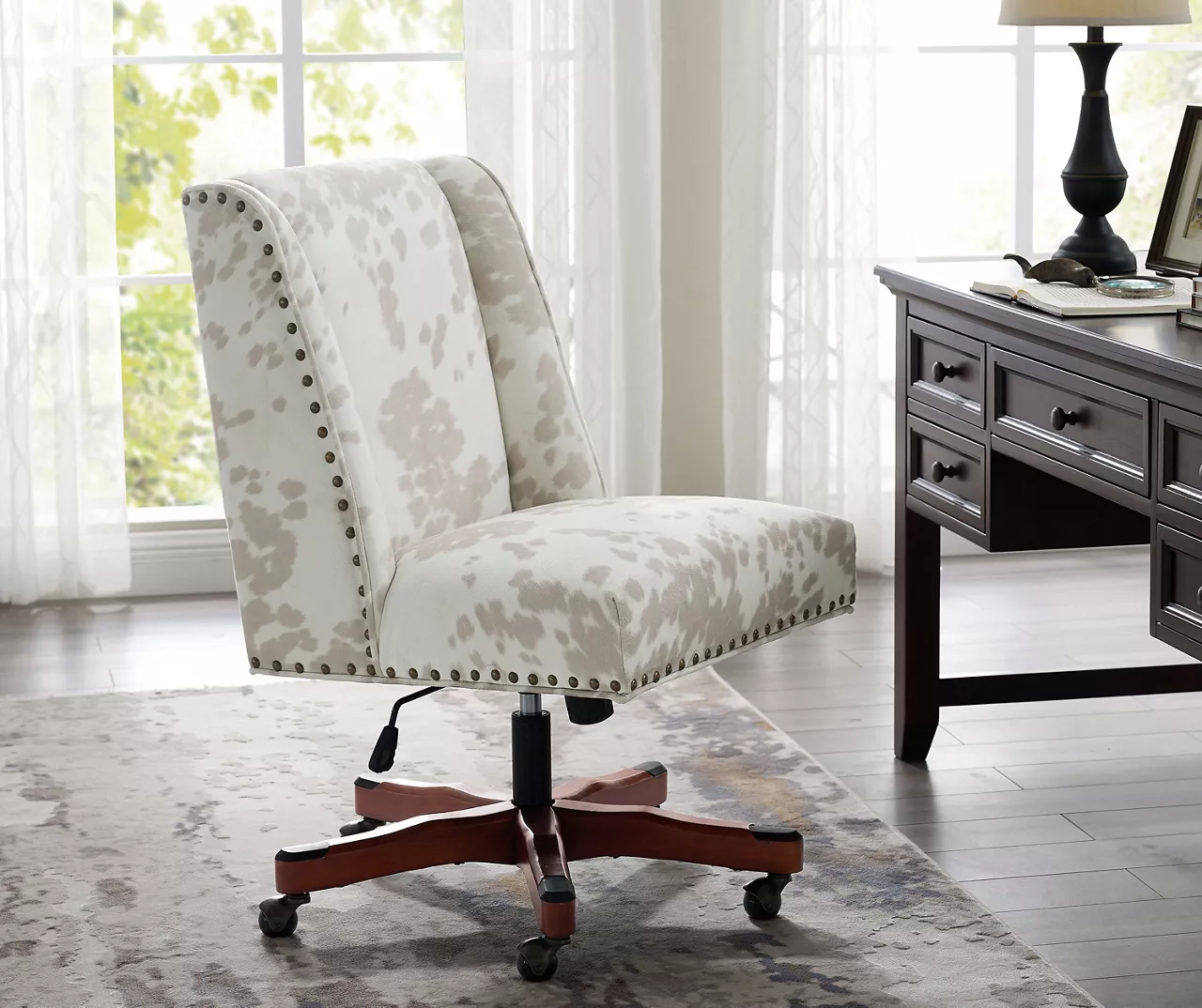 Austin Brown Linen Cow Print Office Chair - Image 3