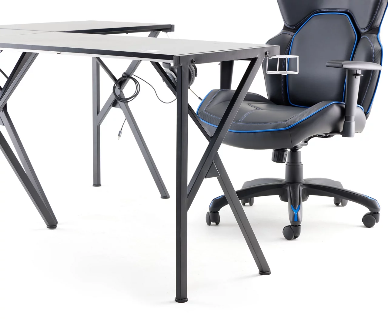 Black L-Shaped LED Gaming Desk With USB Charging - Image 2