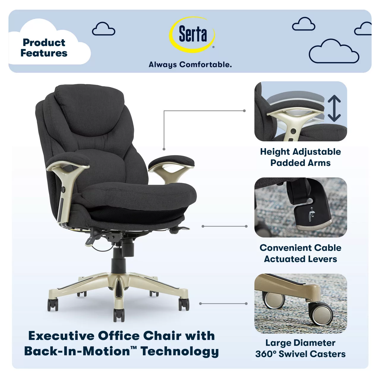 Claremont Dark Gray Fabric Office Chair - Image 11