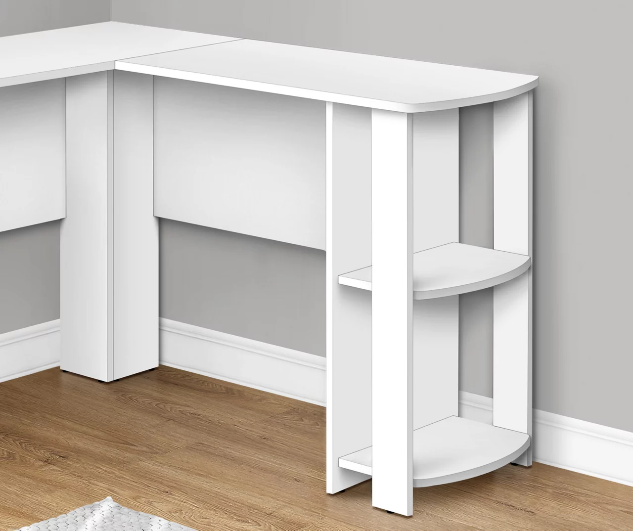 White L-Shaped Corner Desk With Open Storage - Image 3