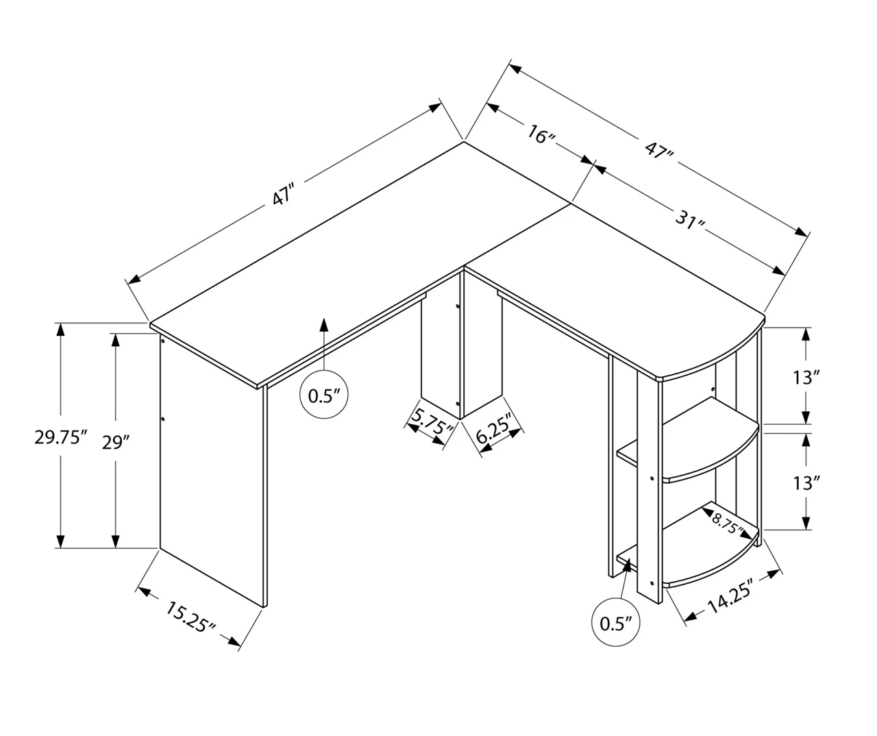 White L-Shaped Corner Desk With Open Storage - Image 4