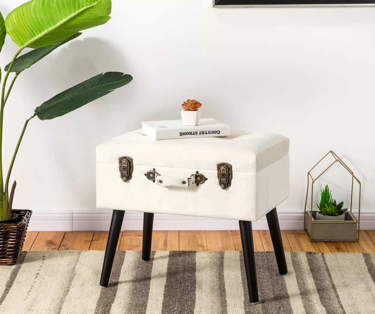 Seashell White Velvet Suitcase Storage Stool - Image 2