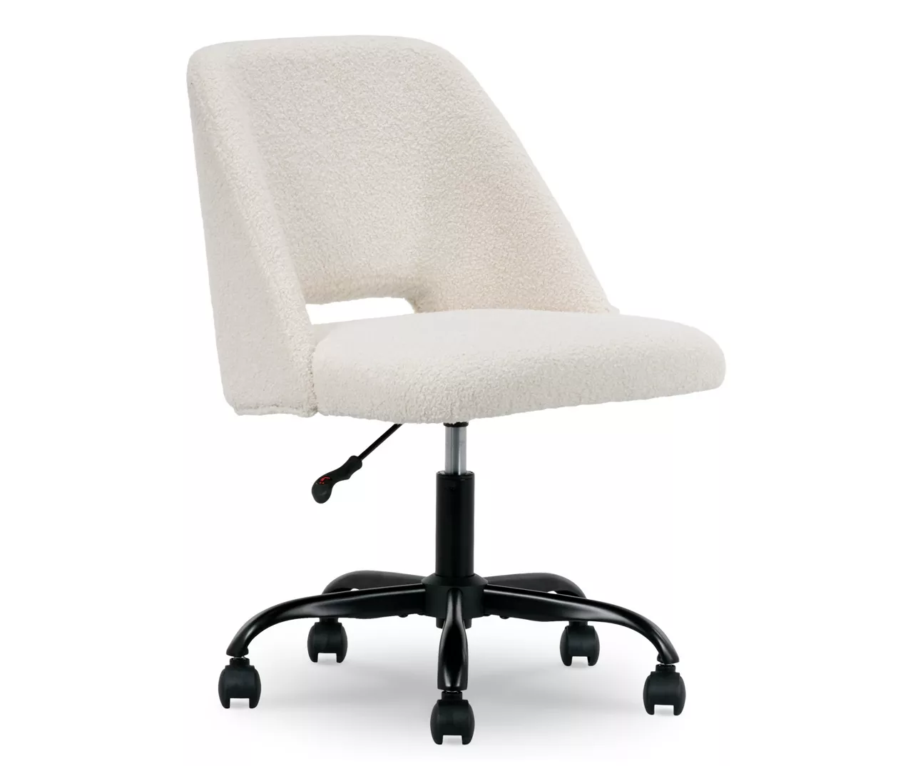Cream Faux Wool Boucle Rolling Swivel Office Chair