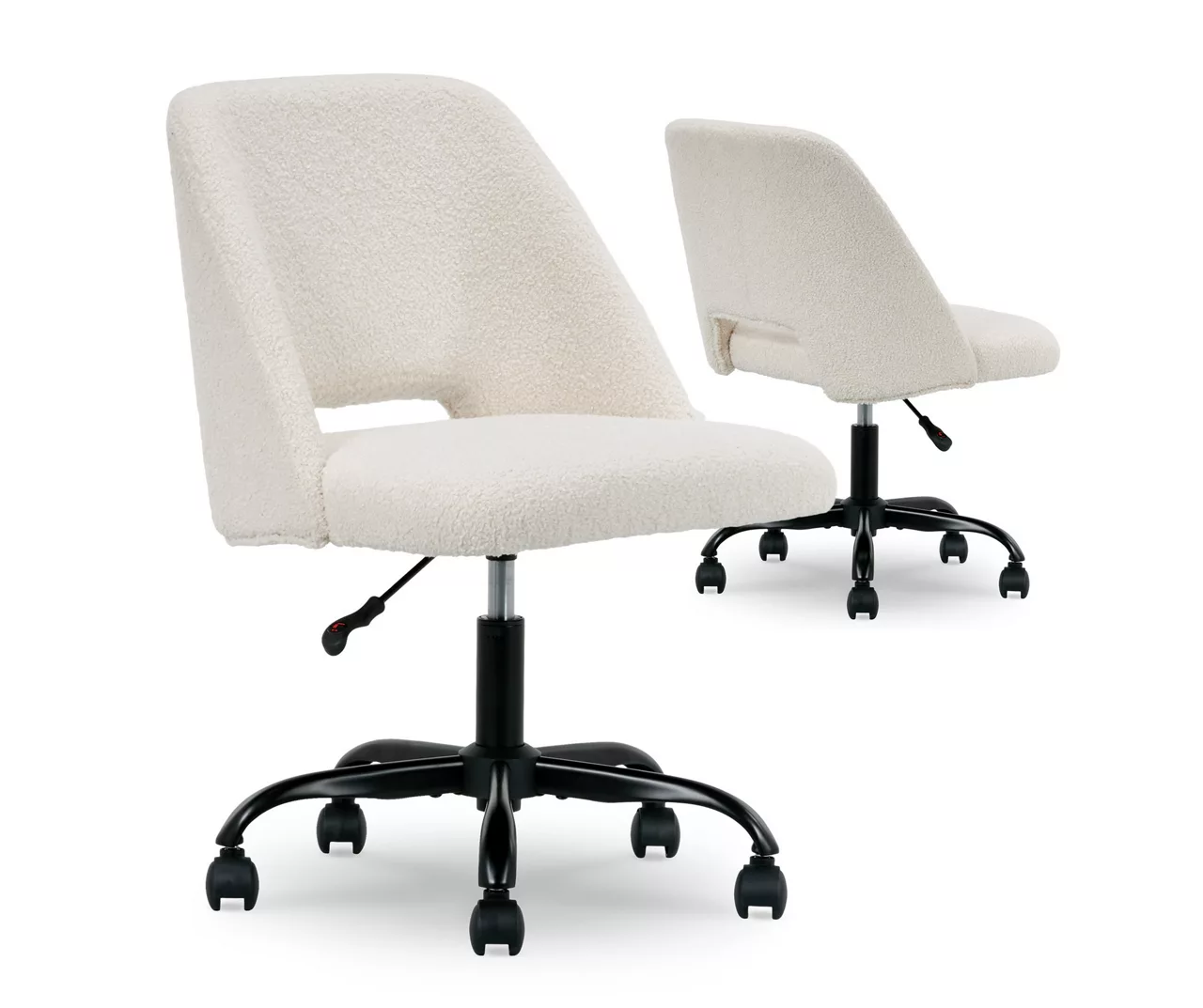 Cream Faux Wool Boucle Rolling Swivel Office Chair - Image 3
