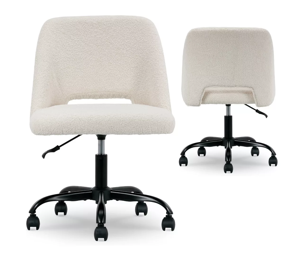 Cream Faux Wool Boucle Rolling Swivel Office Chair - Image 2