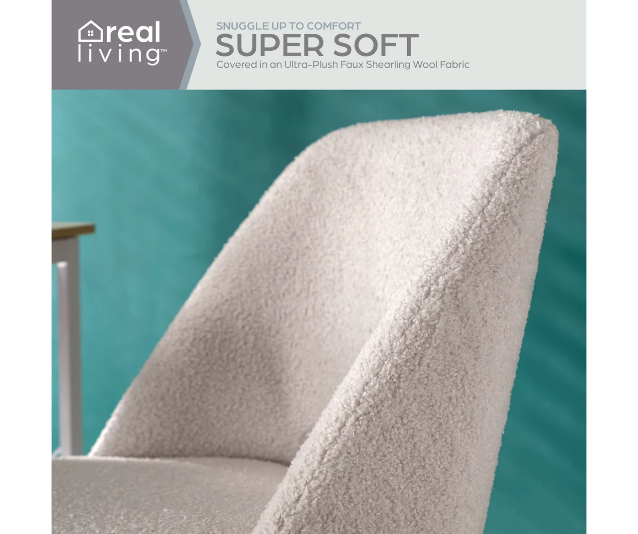 Cream Faux Wool Boucle Rolling Swivel Office Chair - Image 6