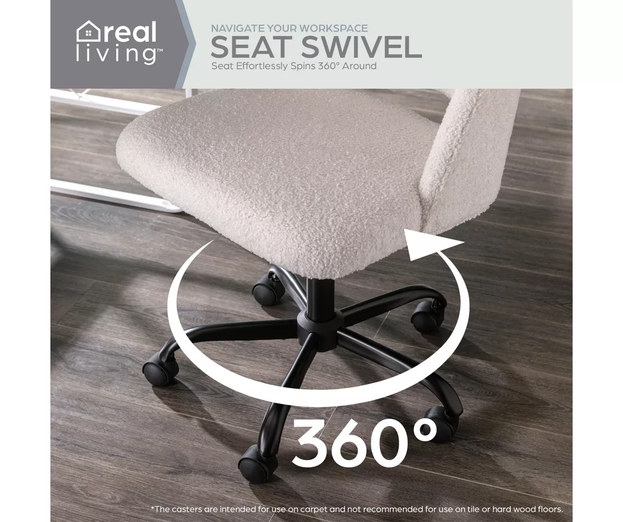 Cream Faux Wool Boucle Rolling Swivel Office Chair - Image 7