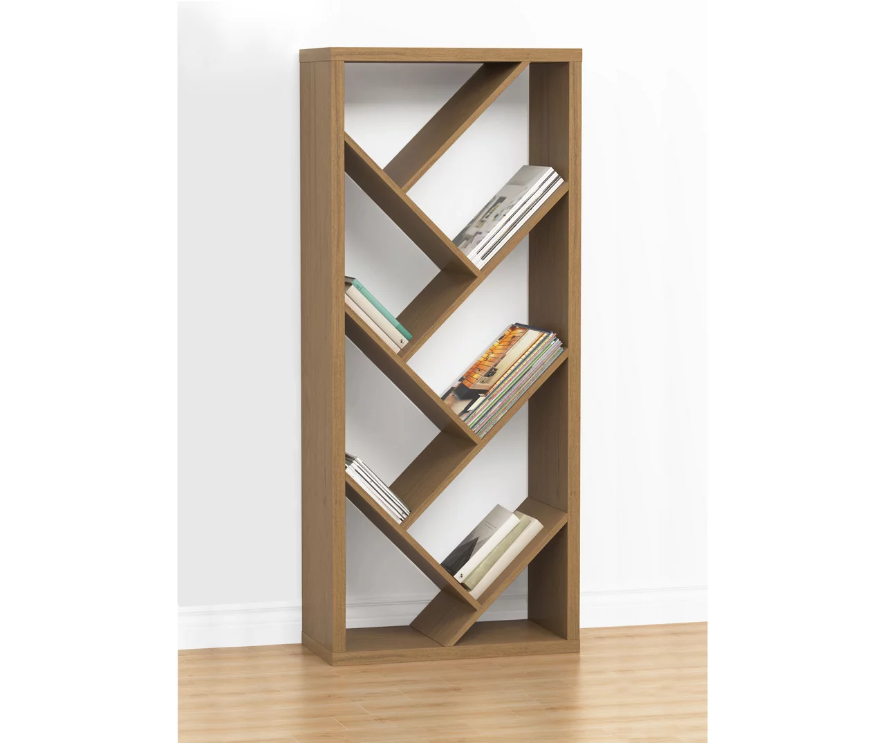 Brown Woodgrain Diagonal Shelf Bookcase - Image 2