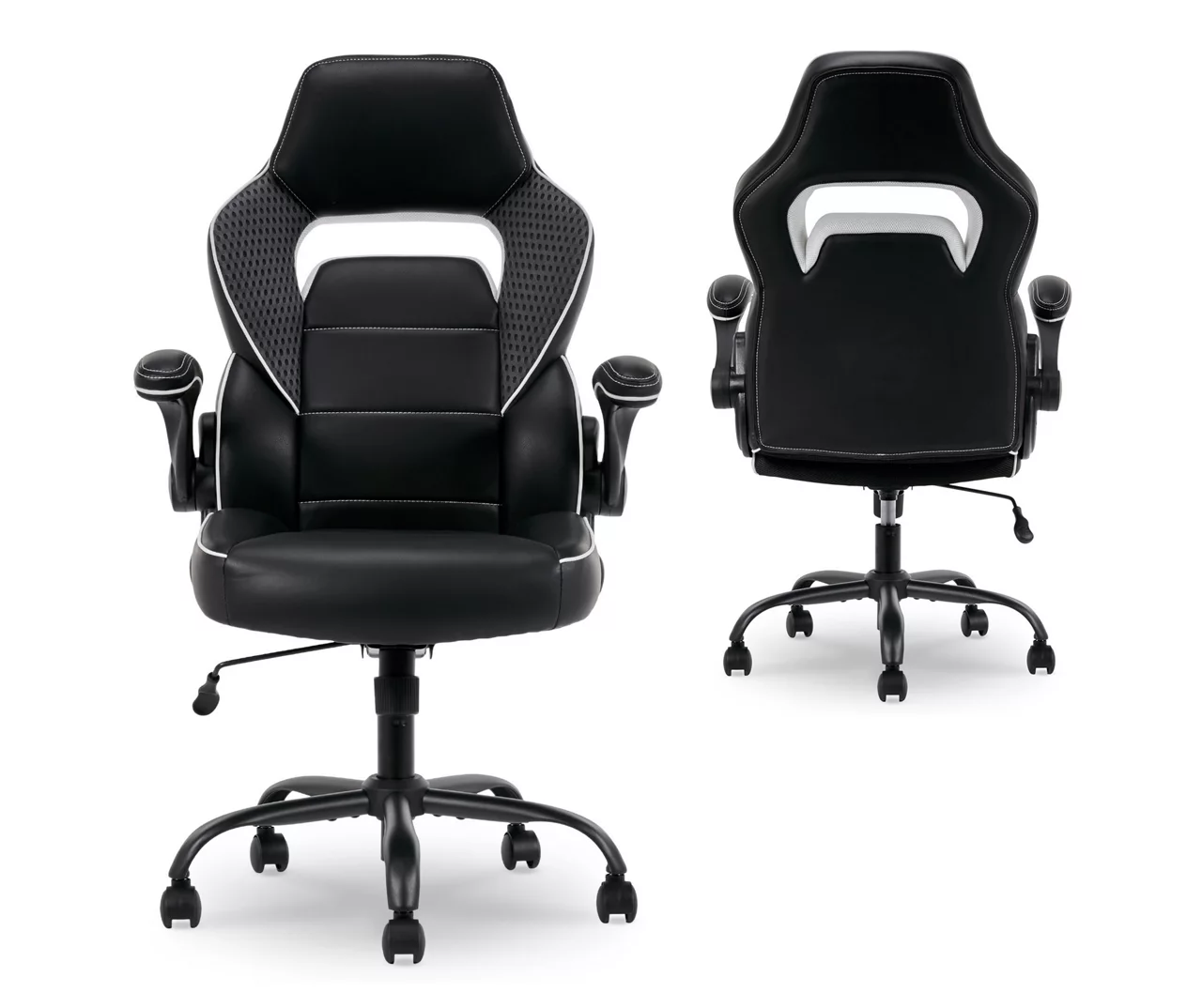 White & Black Faux Leather Gaming Chair - Image 9